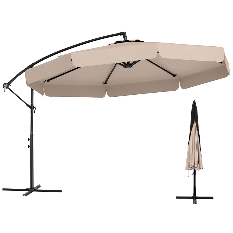 10 Feet Patio Cantilever Umbrella with Cover Tilt Adjustment and Ruffled Edge, Beige