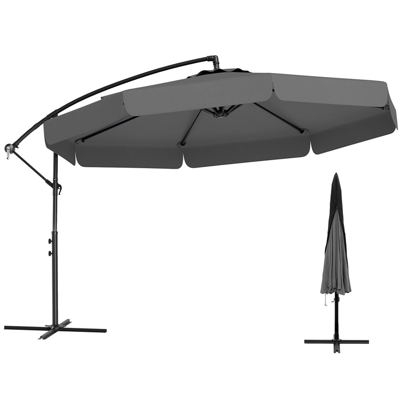 10 Feet Patio Cantilever Umbrella with Cover Tilt Adjustment and Ruffled Edge, Gray