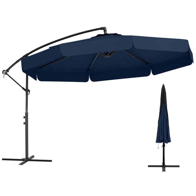 10 Feet Patio Cantilever Umbrella with Cover Tilt Adjustment and Ruffled Edge, Navy