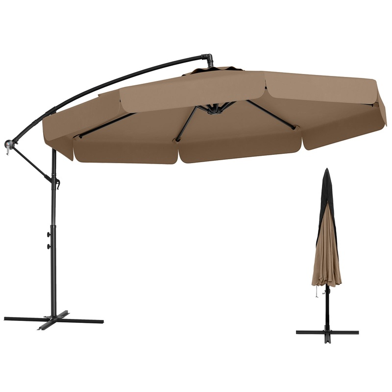 10 Feet Patio Cantilever Umbrella with Cover Tilt Adjustment and Ruffled Edge, Taupe