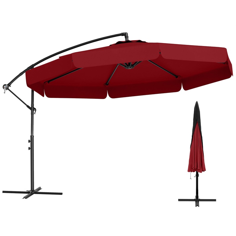 10 Feet Patio Cantilever Umbrella with Cover Tilt Adjustment and Ruffled Edge, Wine