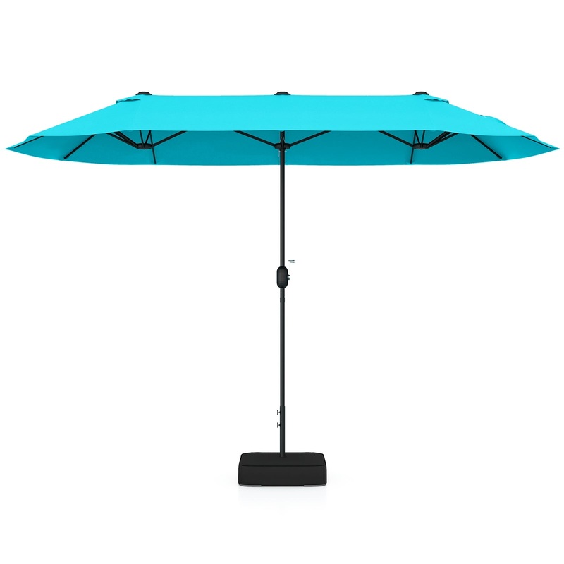 13 Feet Double-Sided Patio Twin Table Umbrella with Crank Handle, Turquoise