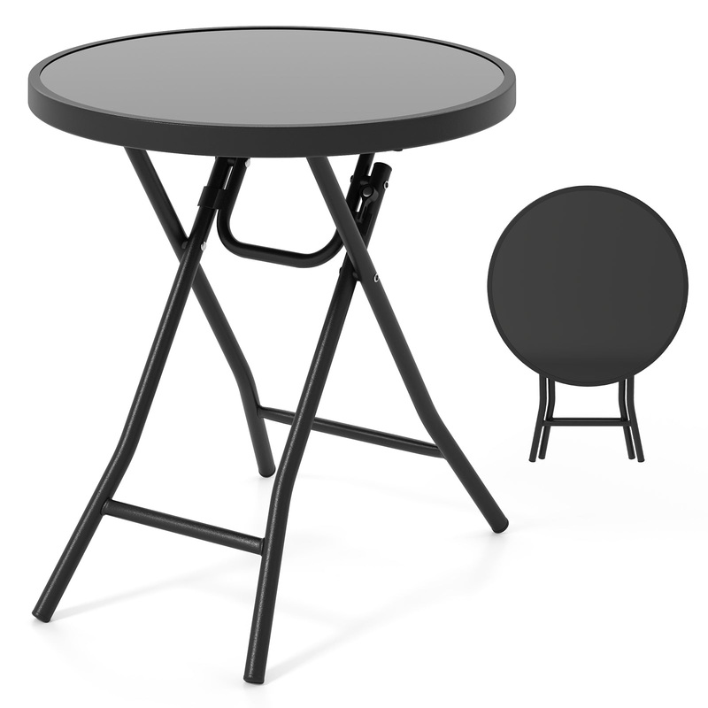 18 Inch Folding Side Table Patio Round Compact Coffee Table, Black