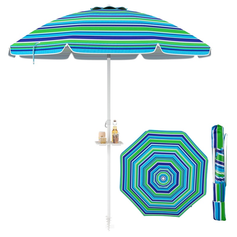 7.2 Feet Portable Outdoor Beach Umbrella with Sand Anchor and Tilt Mechanism, Green