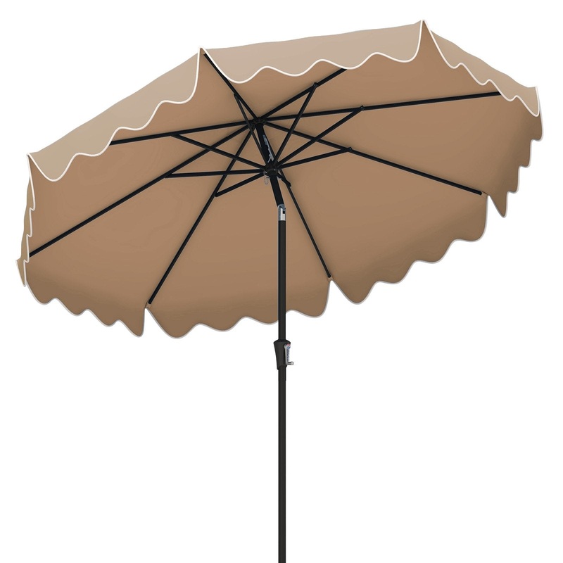9 Feet Patio Umbrella with Crank Handle and Push Button Tilt, Brown