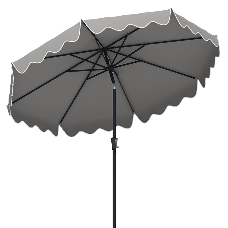 9 Feet Patio Umbrella with Crank Handle and Push Button Tilt, Gray