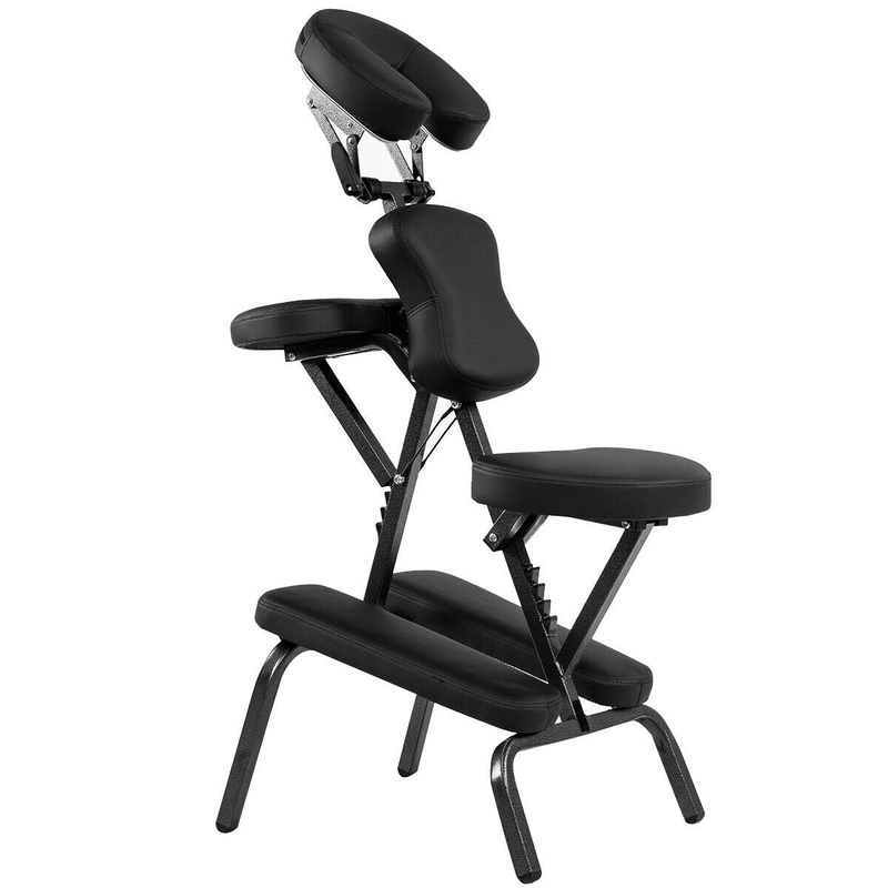 PU Leather Pad Travel Massage Chair with Carrying Bag, Black