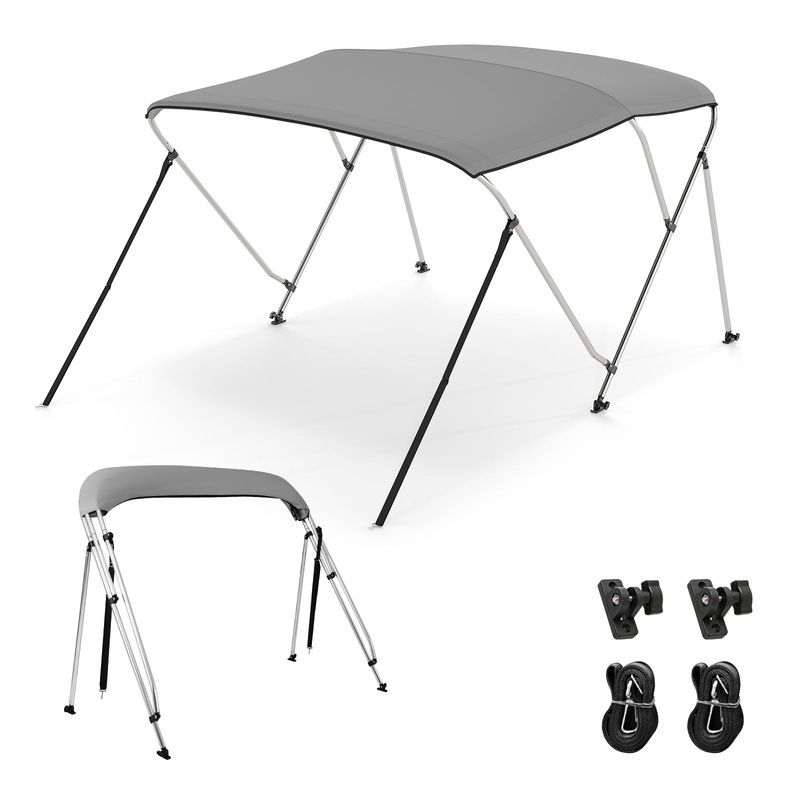 3-Bow/4-Bow Boat Bimini Top Sun Shade Boat Canopy with Storage Boot-3-Bow, Gray
