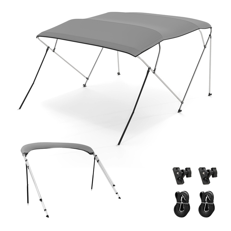 3-Bow/4-Bow Boat Bimini Top Sun Shade Boat Canopy with Storage Boot-4-Bow, Gray