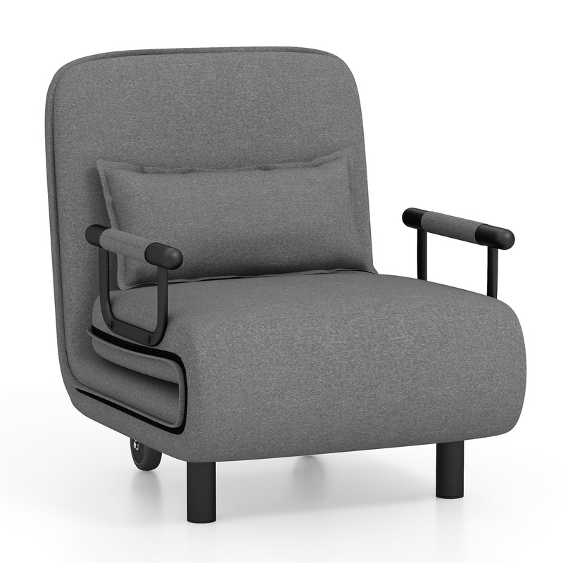 3-in-1 Convertible Sofa Bed with 5-Position Adjustable Backrest and Lumbar Pillow, Gray
