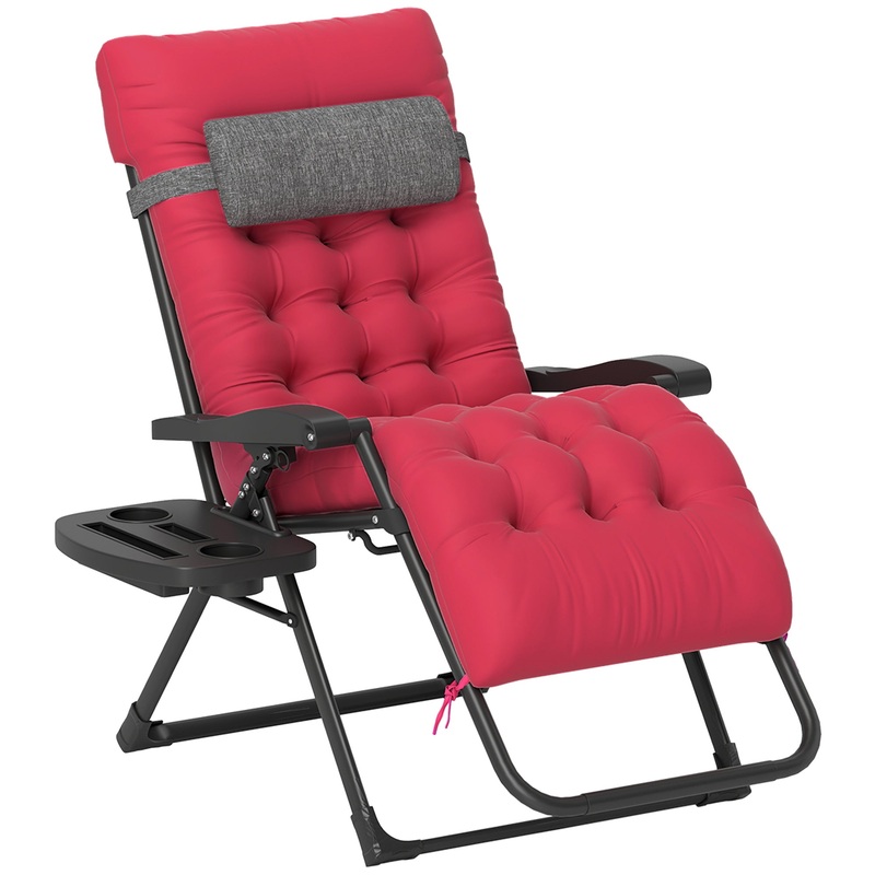 Padded Zero Gravity Chair, Folding Recliner Chair, Patio Lounger with Cup Holder, Adjustable Backrest, Removable Cushion for Outdoor, Deck, Poolside, Red