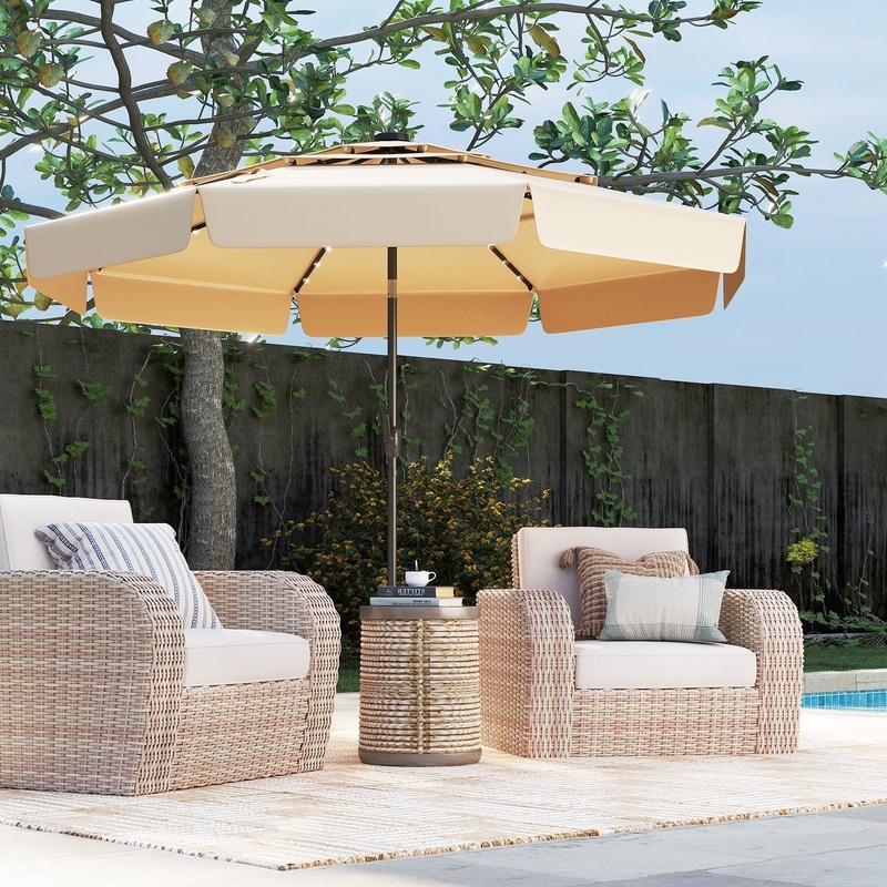 10 Feet Solar Patio Umbrella with 3-Tier Vented Top, Beige