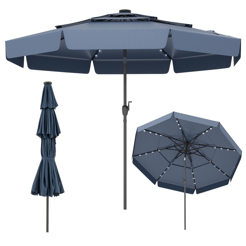 10 Feet Solar Patio Umbrella with 3-Tier Vented Top, Navy