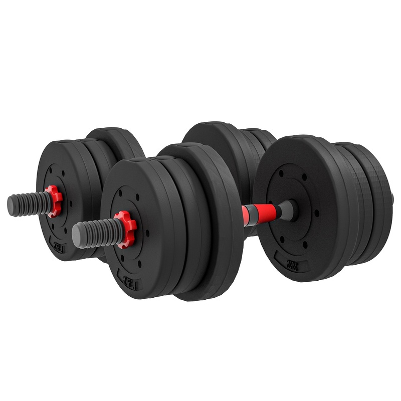 44lbs 2-in-1 Adjustable Dumbbells Weight Set, Dumbbell Hand Weights Barbell for Body Fitness, Lifting Training for Home, Office, Gym, Black and Red