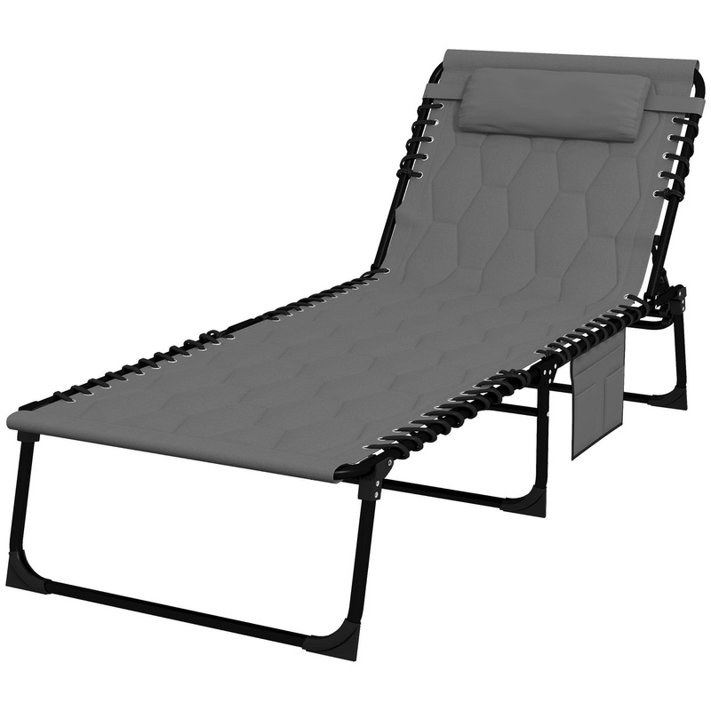 Folding Chaise Lounge, Reclining Back, 25.6 x 74 x 14.2, Grey