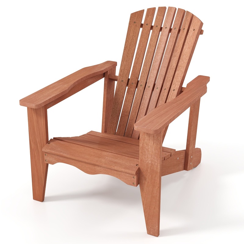 Solid Wood Adirondack Chair with High  Backrest and Wide Armrests, Natural