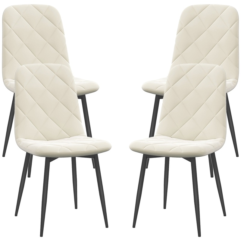 Upholstered Dining Chairs Set of 4, Steel Legs, Cream