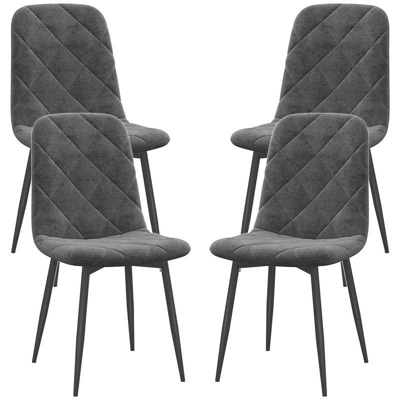 Upholstered Dining Chairs Set of 4, Steel Legs, Modern Kitchen Chairs, Grey