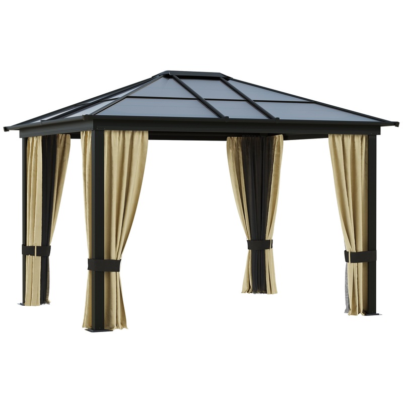 10′ x 12′ Hard Top Gazebo, Waterproof Canopy, Sun Shelter, Mosquito Netting