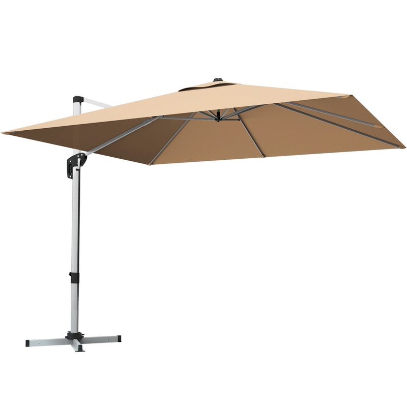 10 ft 360 Degree Tilt Aluminum Square Patio Offset Cantilever Umbrella without Weight Base, Beige