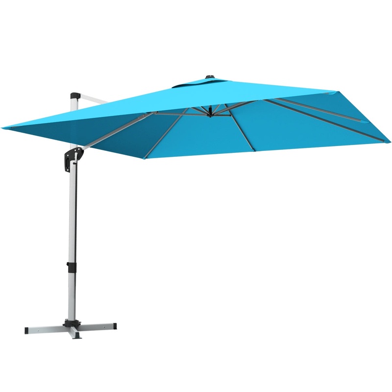 10 ft 360 Degree Tilt Aluminum Square Patio Offset Cantilever Umbrella without Weight Base, Blue