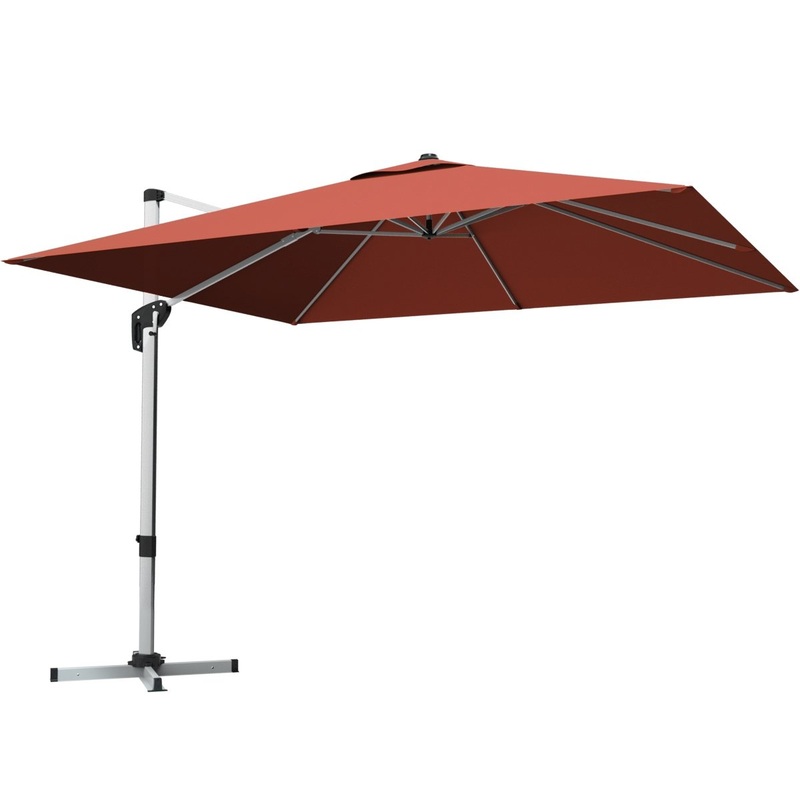10 ft 360 Degree Tilt Aluminum Square Patio Offset Cantilever Umbrella without Weight Base-Brick red, Brick Red