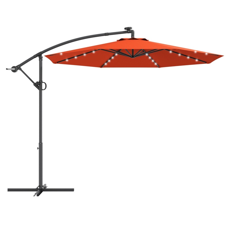10 ft 360 Rotation Solar Powered LED Patio Offset Umbrella without Weight Base, Orange