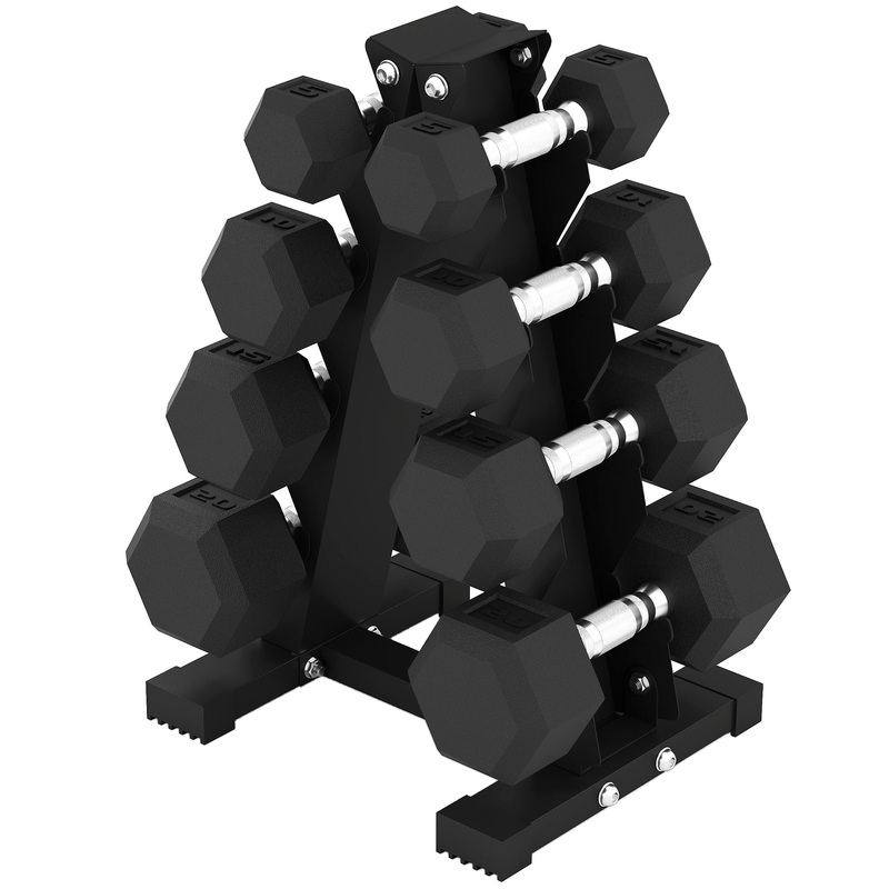 100 LBS Hex Dumbbell Set with Rack, Rubber Coated Weights, Non-Slip Handles