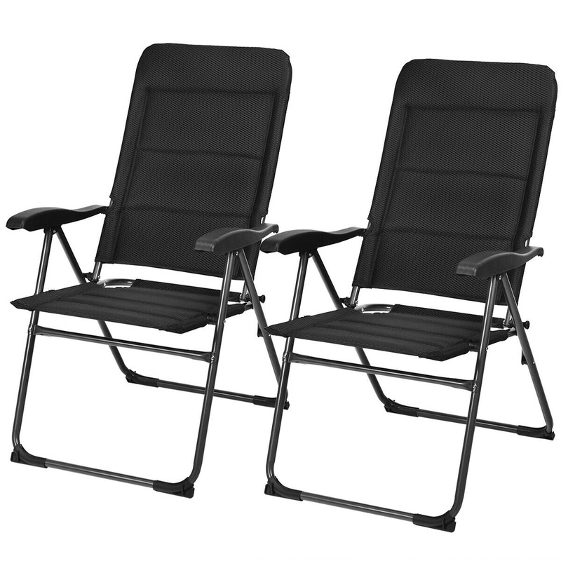 2 Pieces Outdoor Folding Patio Chairs with Adjustable Backrests for Bistro and Backyard, Black