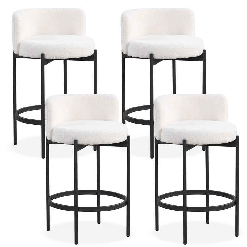 24 Inch Boucle Counter Stools Set of 4 with Curved Backrest, White