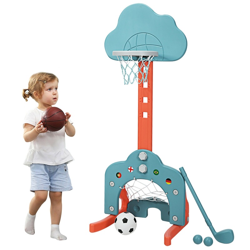 3-in-1 Kids Basketball Hoop Set with Balls, Green