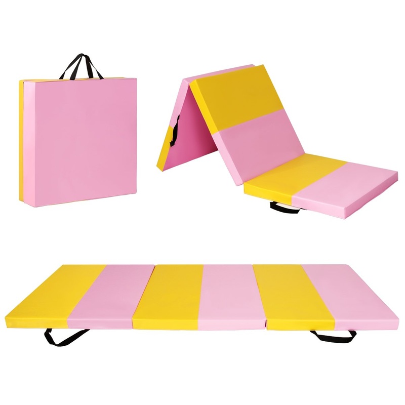 6 Feet x 2 Feet  x 2.5 Inch 3-Fold Gymnastics Tumbling Fitness Mat, Yellow