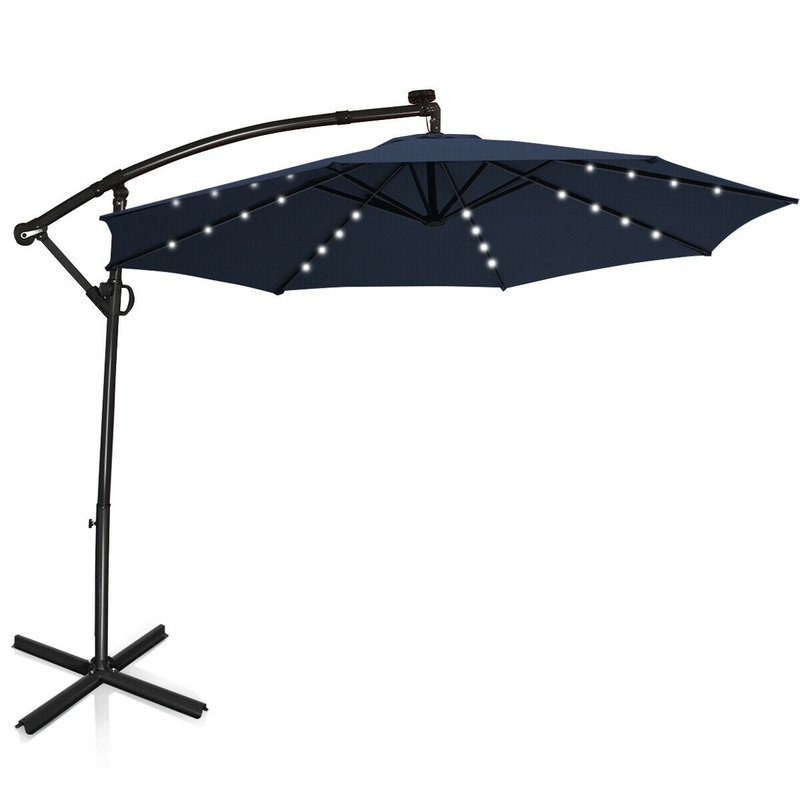 10 FT 360 Rotation Solar Powered LED Patio Offset Umbrella without Weight Base, Navy