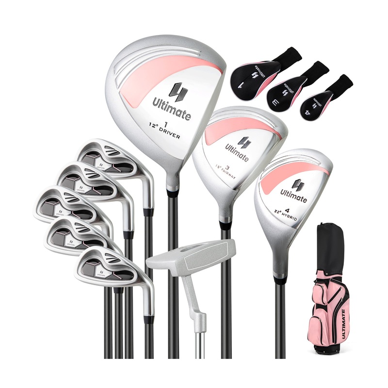 10 Pieces Womens Complete Golf Club Set with Alloy Driver, Pink