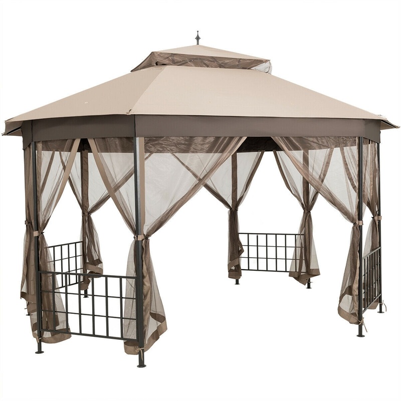 10x 12 Octagonal Patio Gazebo, Brown