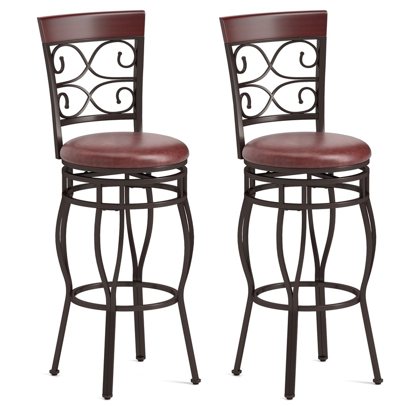 2 Pieces 30 Inch 360 Degree Swivel Bar Stools with Leather Padded Seat, Brown