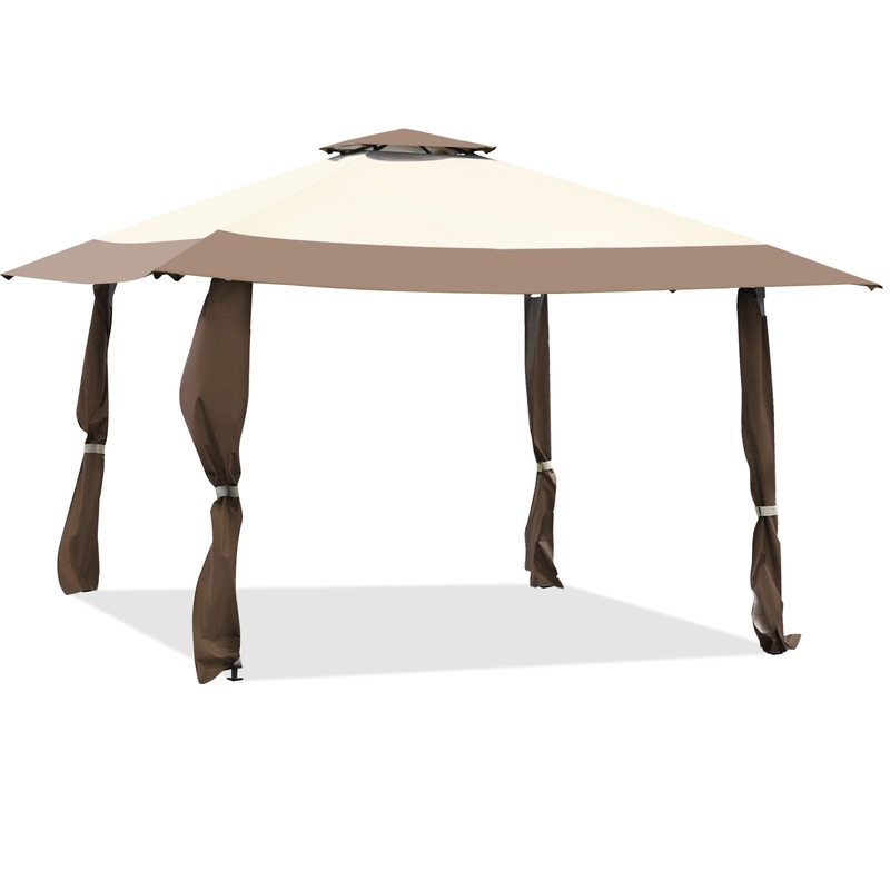 13 Feet x 13 Feet Pop Up Canopy Tent Instant Outdoor Folding Canopy Shelter, Brown