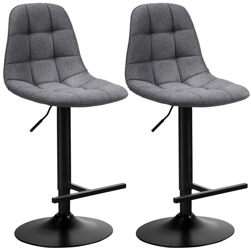 2 Pieces Adjustable Bar Stools Swivel Counter Height Linen Chairs, Gray
