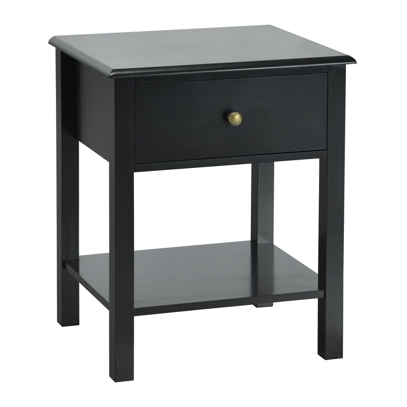 Nightstand End Table with Drawer and Shelf, Black