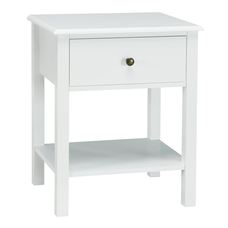 Nightstand End Table with Drawer and Shelf, White