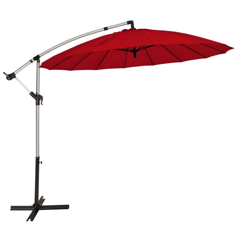 10 Feet Patio Offset Umbrella Market Hanging Umbrella for Backyard Poolside Lawn Garden, Dark Red