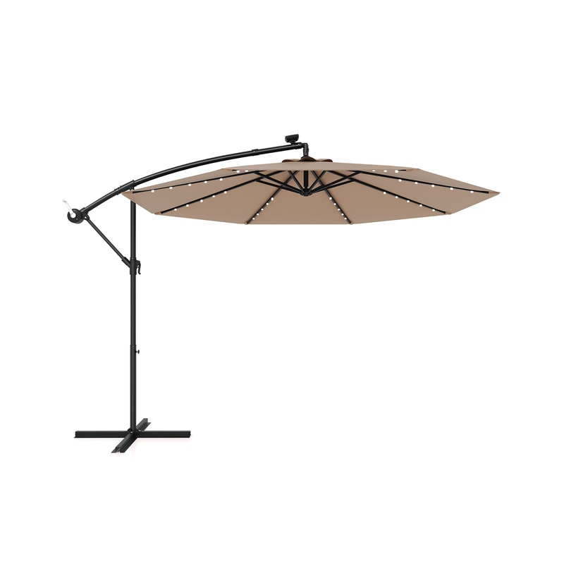10 Feet Solar Offset Hanging Umbrella with 40 Lamp Beads and Solar Panel, Tan
