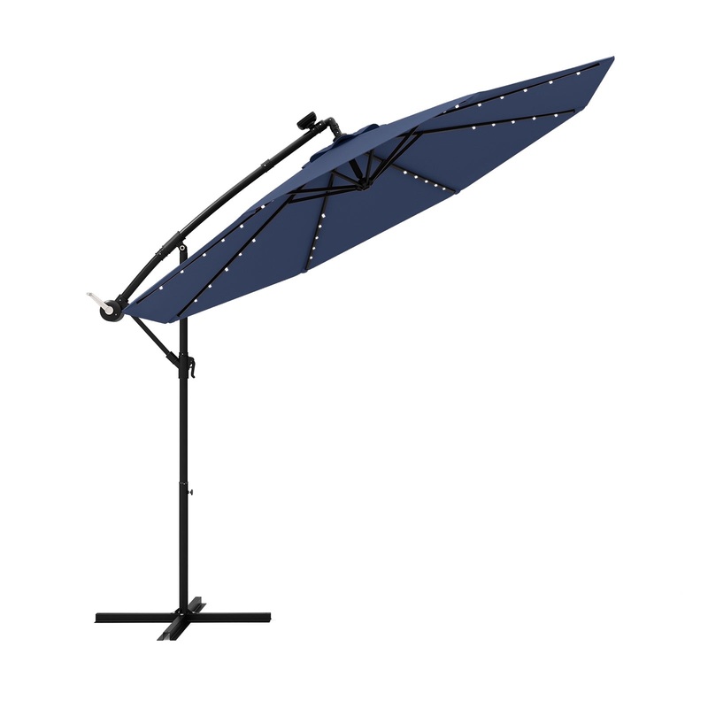 10 Ft Solar LED Offset Umbrella with 40 Lights and Cross Base for Patio, Blue
