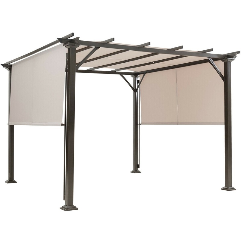 10 x 10 Feet Metal Frame Patio Furniture Shelter, Beige