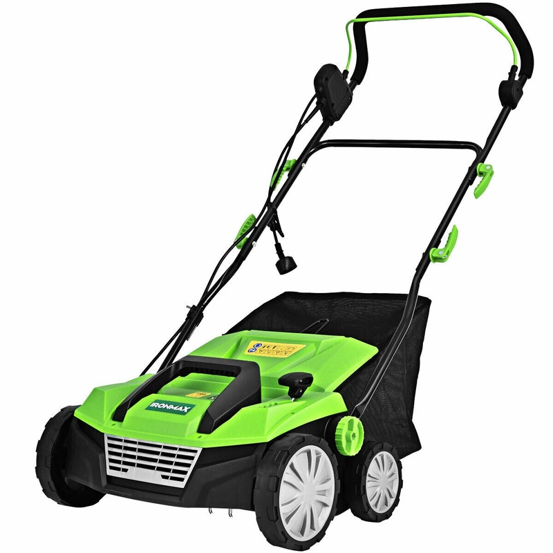 15 Inch 13 Amp Electric Scarifier with Collection Bag and Removable Blades, Green