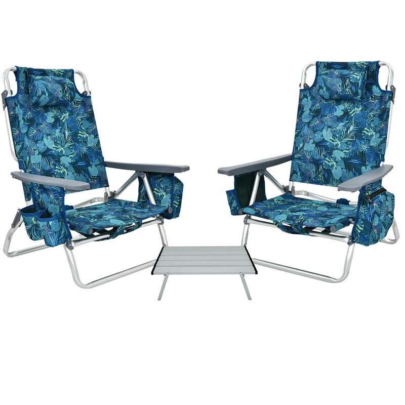 2 Packs 5-Position Outdoor Folding Backpack Beach Table Chair Reclining Chair Set, Multicolor