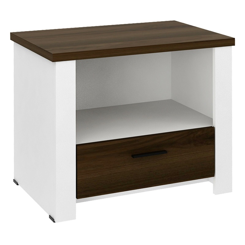 Accent Nightstand with Drawer and Open Shelf, Brown & White