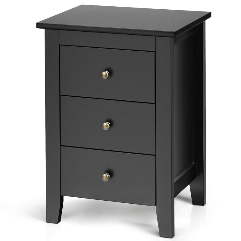 Nightstand End Beside Table Drawers Modern Storage Bedroom Furniture, Black