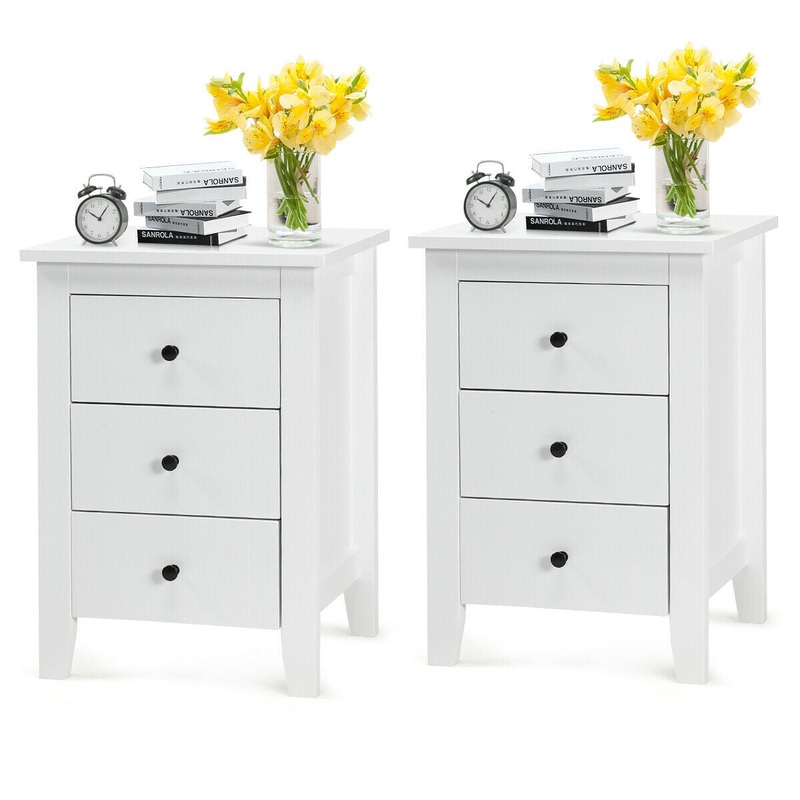 Set of 2 Nightstand End Beside Table Drawers, White