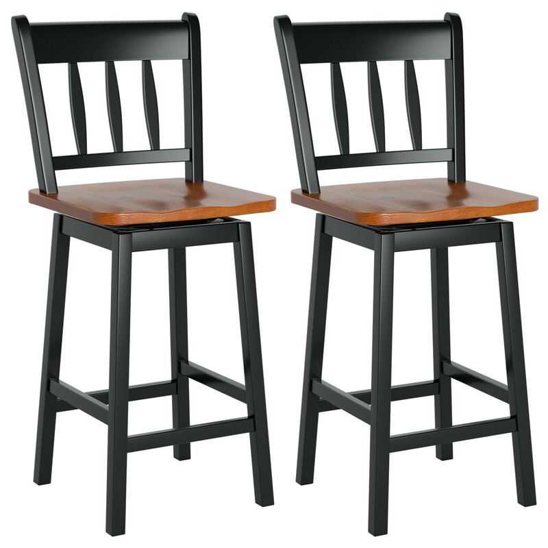 24.5 Inches Set of 2 Swivel Bar Stools with 360 Swiveling, Black